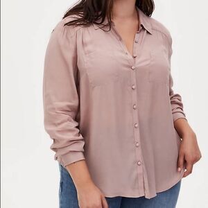 Torrid Taupe Crepe Button Front Blouse NWT